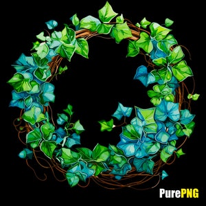 Watercolor Ivy Clipart png transparent background, Ivy plant design for sublimation, Green Ivy png for design project, circle Ivy clipart