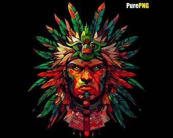 Clipart de Guerreiro Asteca: Design de Padrão Verde (Download Digital PNG)