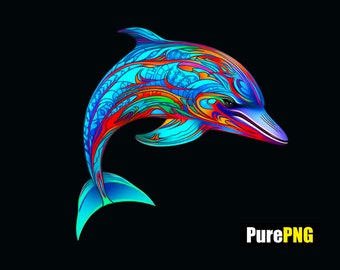 Delfino colorato PNG: disegno a sublimazione, clipart di animali marini (download digitale)