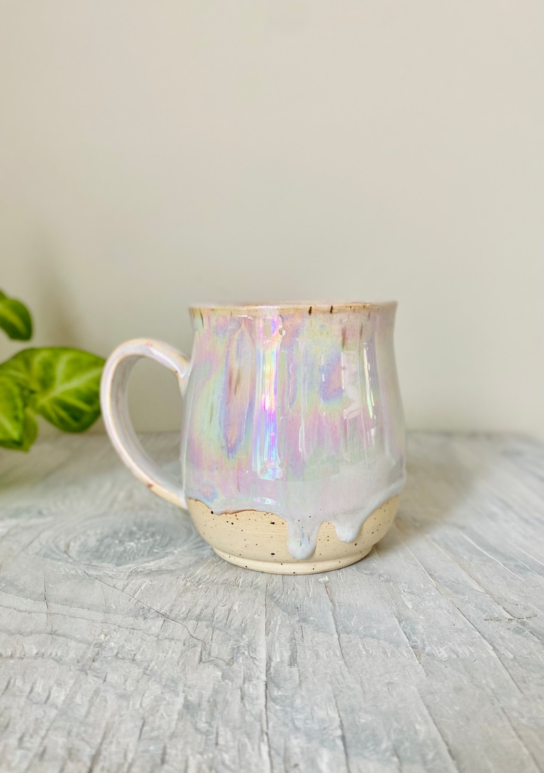 Made to Order Iridescent Cotton Candy Mug Handmade Mugs Handmade Pottery Handmade Ceramic Mug Handmade Coffee Mug Unicorn Mug Speckled Off White