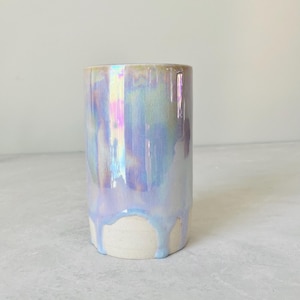 Handmade Iridescent Ceramic Tumbler: Cotton Candy Mug, Pottery Gift