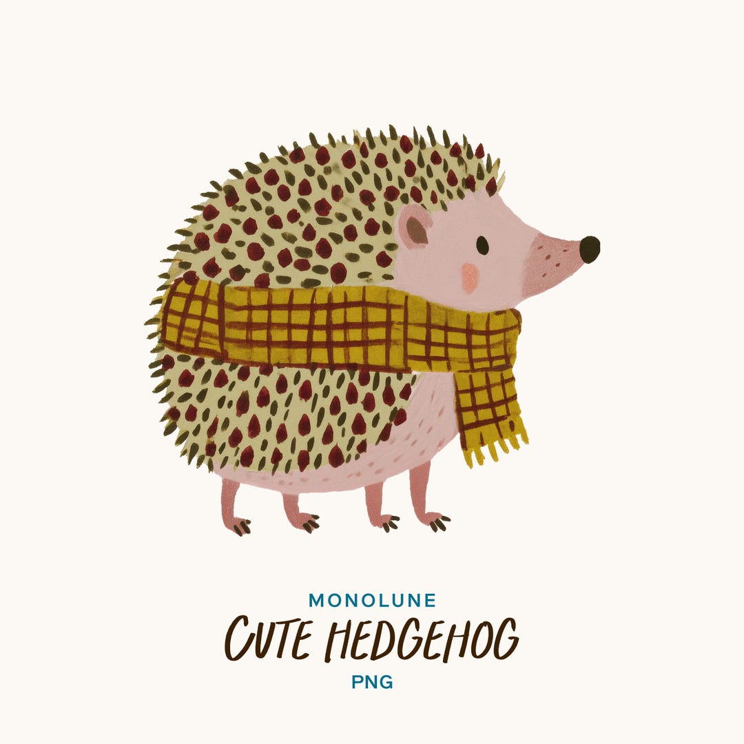 Cute Hedgehog Clipart PNG, Autumn Woodland Animal With Plaid Scarf ...