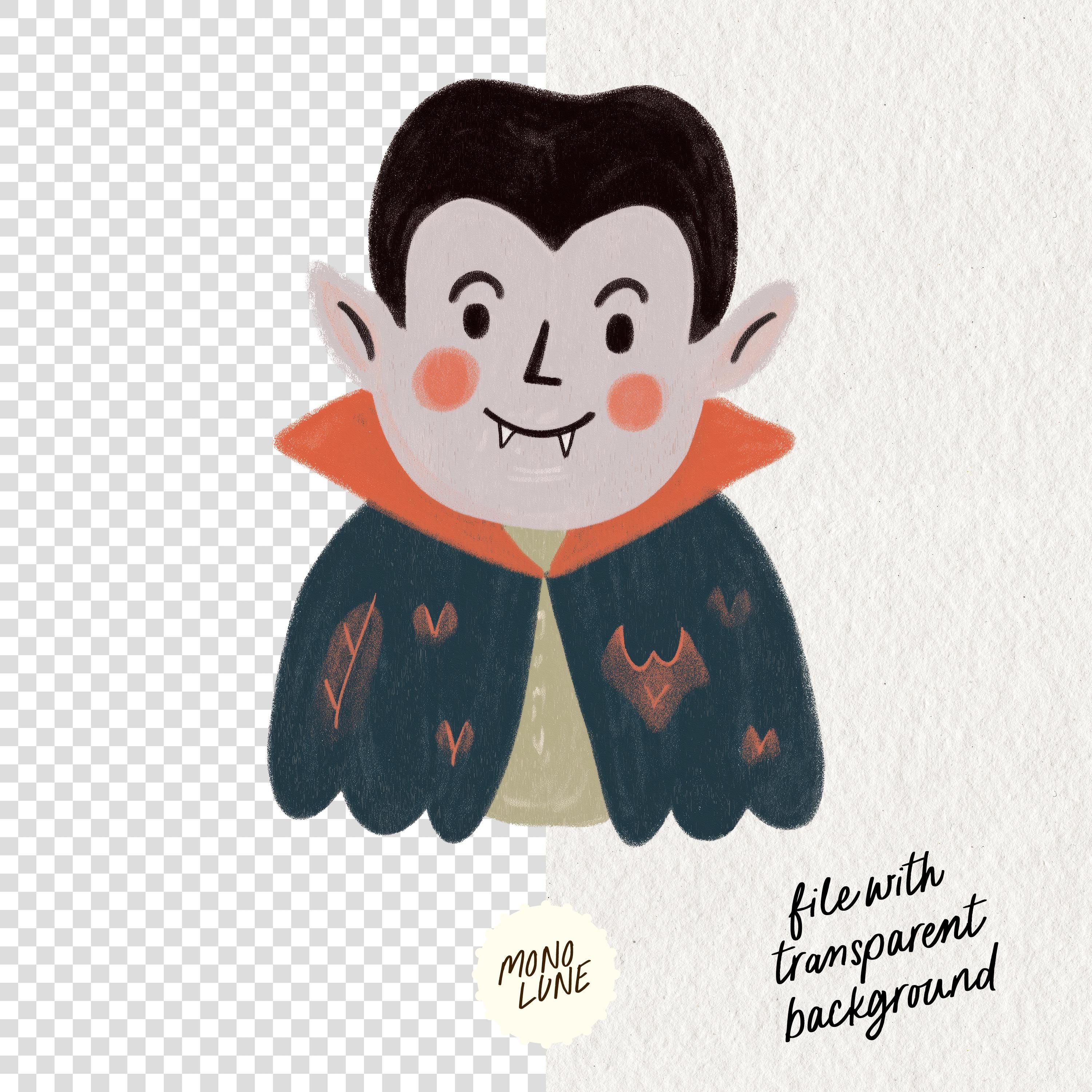 Cute Dracula Clipart PNG, Funny Vampire Illustration With Bat Cape and ...