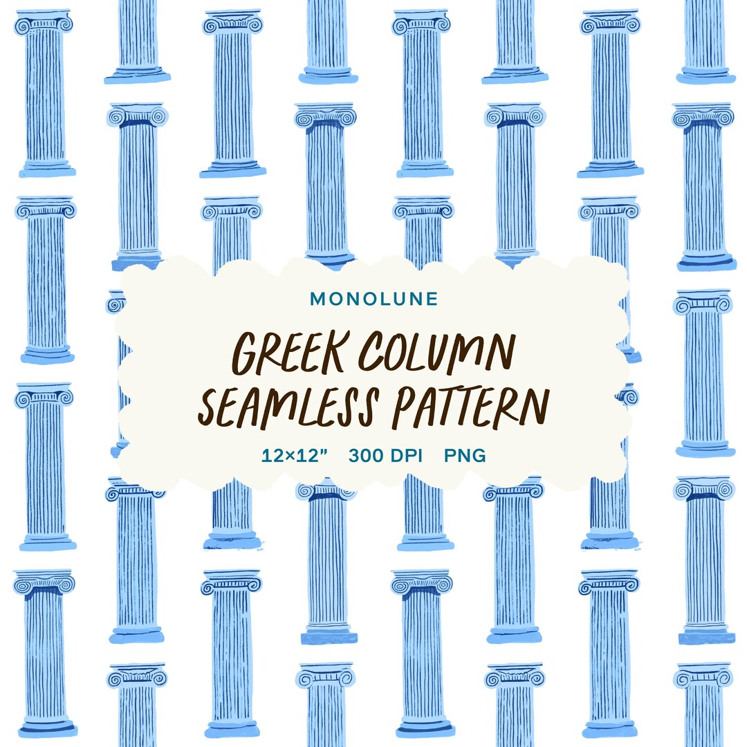 Greek Column Seamless Pattern, Illustrated Ionic Pillar Repeat Design ...