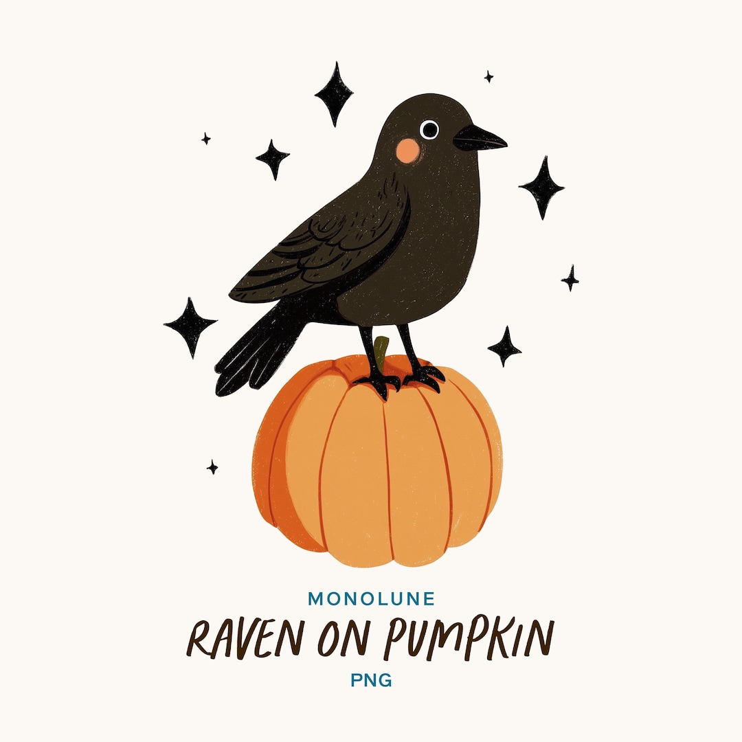 Cute Raven on Pumpkin Halloween PNG, Clipart Sublimation Design, Spooky