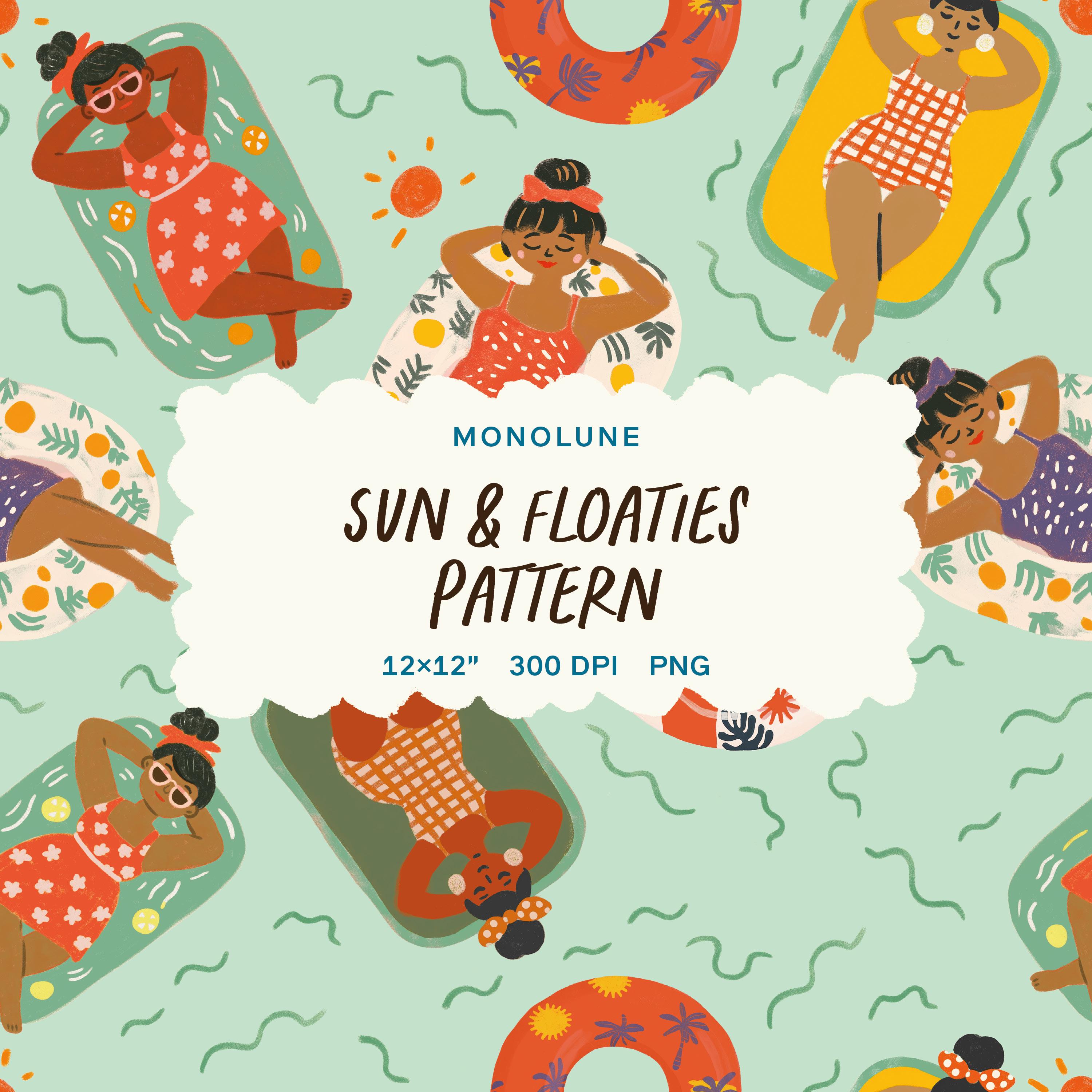 Patterned Floaties Sun & Floaties Seamless Pattern, Pool Party Summer Digital Paper, Retro ...