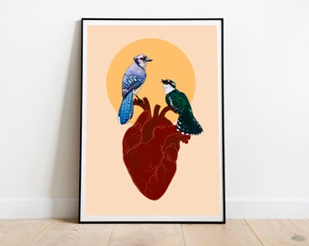 Birds illustration, Wall Art, Illustration, Original, Printable Digital Art, Printable Wall Art, Digital Print