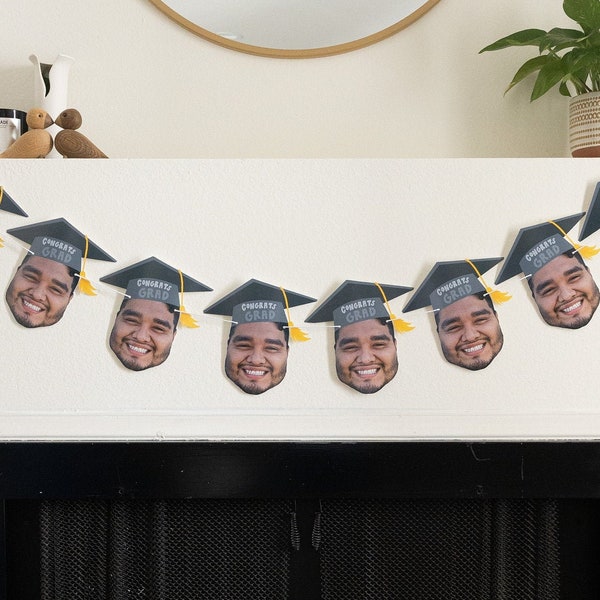 Graduation Face Banner with Cap, Graduation Banner, Custom Graduation Party Decoration - High Quality