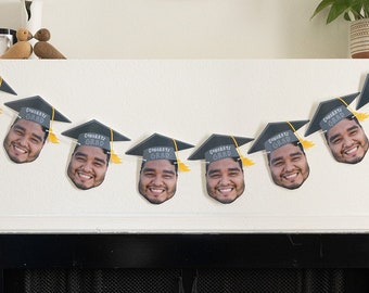 Graduation Face Banner with Cap, Graduation Banner, Custom Graduation Party Decoration - High Quality