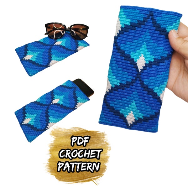 Crochet Phone bag pattern, Tapestry Crochet Pattern, Wayuu crocheted phone bag, Crossbody knitting phone case, Tapestry crochet glasses case
