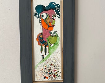 Large ceramic tile painting by Y 39 cm Ginther Tananarive Decor Bergers and Zebu 50s 60 Crafts Madagascar Height