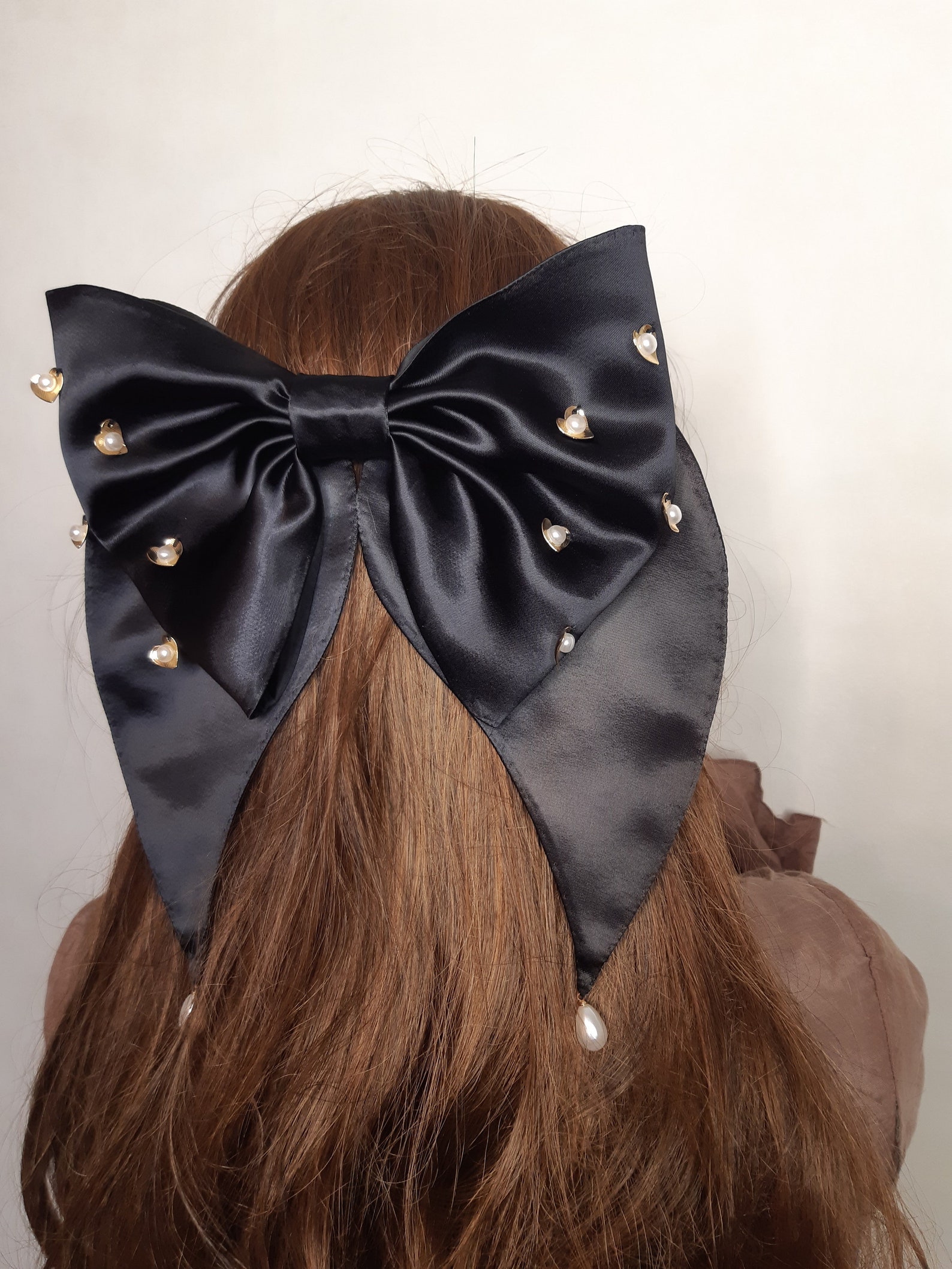 Black silk bow big black bow beaded bow bow custom Etsy