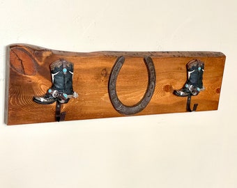 Coat Rack, Hat Rack, Western Coat Rack, Farmhouse Decor, Rustic Wall Coat Rack, Reclaimed Wood, Wooden Coat Rack, Cowboy Boots, Coat Hooks