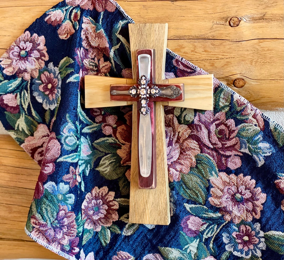 Wall Cross Decor Antique Wall Cross Wood Cross Rhinestone Etsy