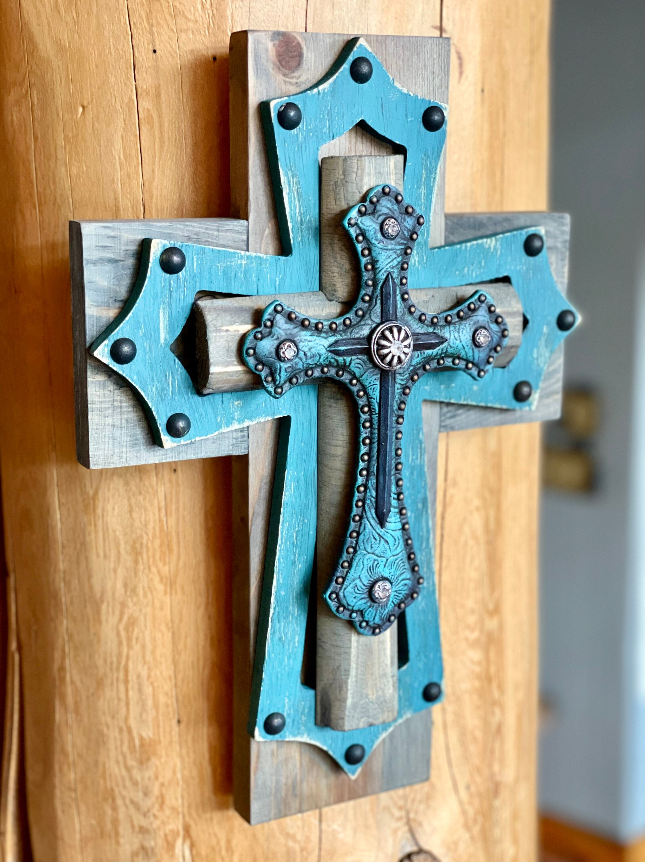 Wood Wall Cross Western Wall Cross Wood Cross Turquoise Etsy