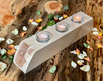 One of a Kind Handcrafted Colorado Forest Aspen Wood Candle Holder, Wooden Candle Holder, Table Centerpiece, Candle Holder for Tea Lights