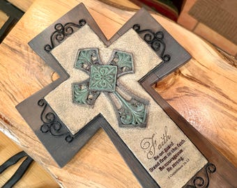1 Corinthian 16:13, Colorado Forest Reclaimed Wood Fleur-De-Lis Faith Wall Cross, Vintage Rustic Designer Wall Cross, Bible Verse Wall Cross