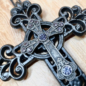 Black Rhinestone Wall Cross, Fleur-De-Lis Cross, Rhinestone Cross, Crystal Cross, Religious Gift, Black Cross, Cross for Wall, Cross Decor
