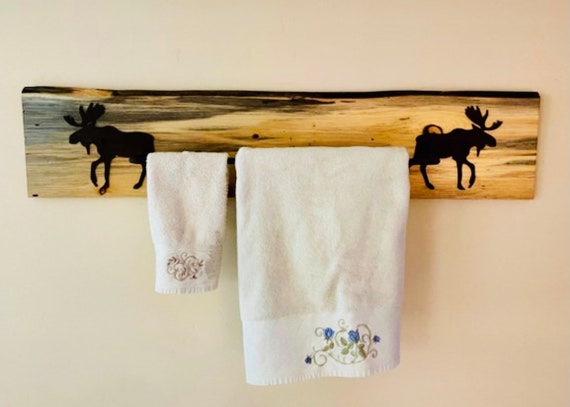 Metal Wall Mount Bull Moose Rustic Bath Decor Towel Bar Holder Metal Wall Mount Bull Moose Rustic Bath Decor Towel Bar Holder