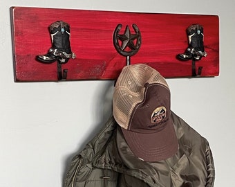 Coat Rack, Hat Rack, Western Coat Rack, Farmhouse Decor, Rustic Wall Coat Rack, Reclaimed Wood, Wooden Coat Rack, Cowboy Boots, Coat Hooks