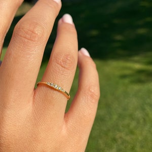 Dainty Stacking Diamond Band, 5 Stone Diamond Anniversary Ring Wedding Band, Simple Wedding Ring, Solid 14k Yellow Gold