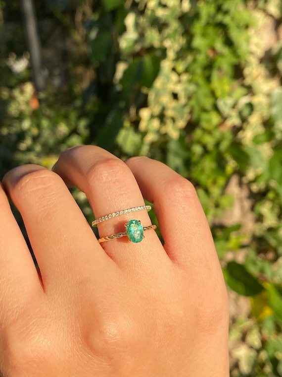 14k White Gold Oval Genuine Emerald Diamond Ring 14k White Gold Oval Genuine Emerald Diamond Ring