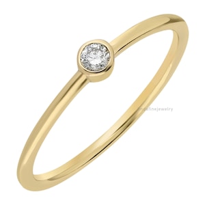 Single Stone Diamond Ring, Simple Solitaire Ring, Diamond Solitaire Ring, Diamond Stack Ring in 14K Solid Gold, Daily Simple Jewelry