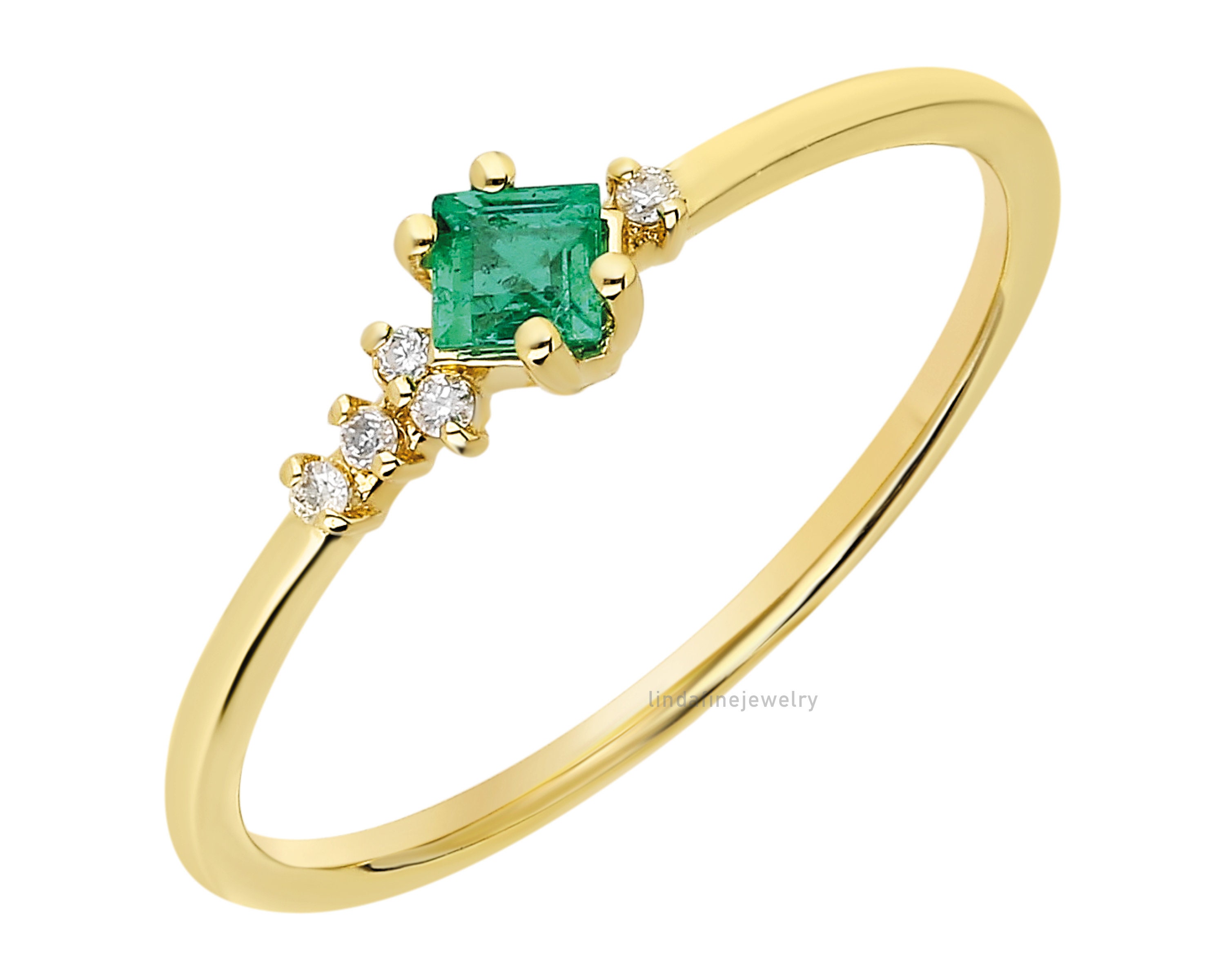 Princess Cut Emerald & Diamond Ring Diamond Stackable Ring | Etsy