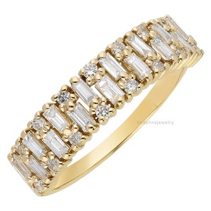 0.70 ct Baguette Diamond Eternity Wedding Band in 14k Gold, Baguette Diamond Multi Stone Anniversary Ring, Brilliant Baguette Cocktail Ring