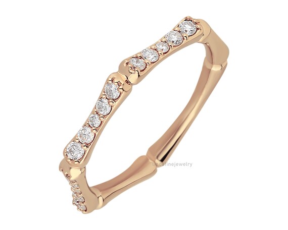 Stackable Diamond Ring, Bone Shaped Band, 14 K Solid Yellow Gold