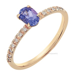 Oval Shaped Tanzanite Ring, Tanzanite and Diamond Ring, Tanzanite Engagement Ring with Diamond, December Birthstone, Dainty Promise Ring