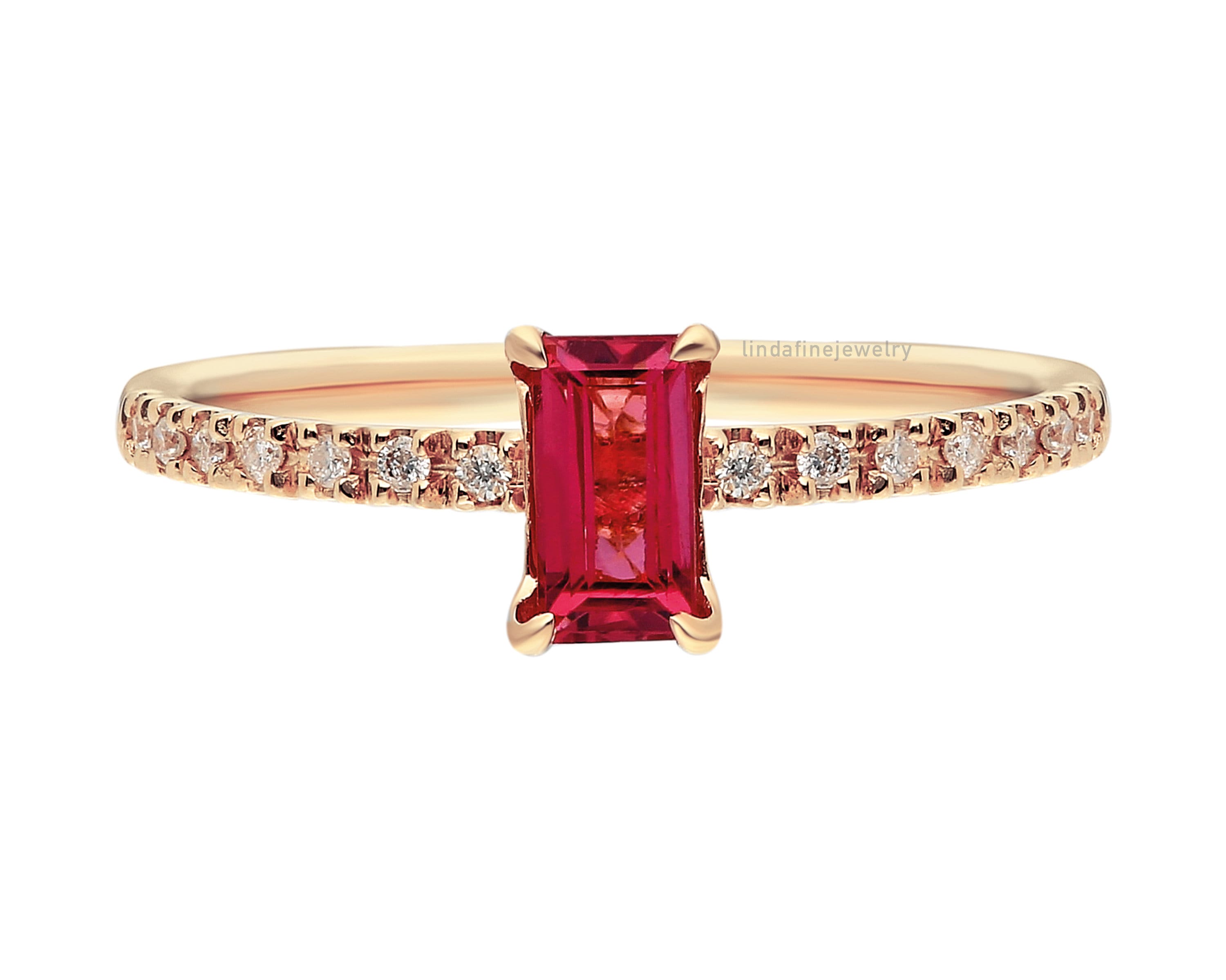 6x3 Mm Pink Tourmaline Engagement Ring 14k Gold Pink Etsy