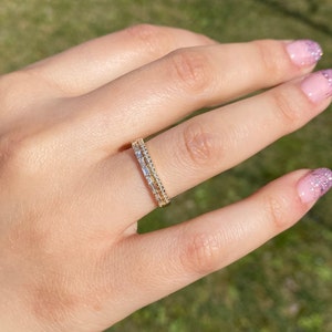 Baguette and Round Diamond Double Row Micro Pave Ring in 14K Solid Gold ...