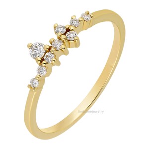 Anillo de racimo de diamantes en oro macizo de 14k, anillo de bodas de racimo, anillo apilable delicado, anillo de diamantes de estilo minimalista, regalo de aniversario para mujeres