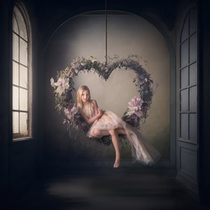 floral heart Backdrop, heart wreath Backdrop, valentine backdrop, digital backdrop, digital composite, heart swing