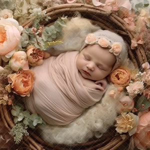 newborn wreath backdrop, newborn digital backdrop, floral wreath, pink floral backdrop for newborns