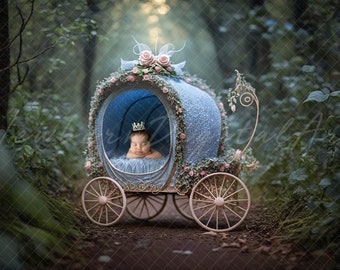 Telón de fondo digital del carro de Cenicienta, telón de fondo digital recién nacido, telón de fondo de princesa, telón de fondo digital, telón de fondo digital de princesa