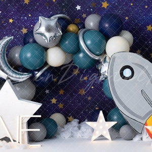 Space Backdrop, outer space backdrop, astronaut backdrop, printable backdrop, first trip around the sun, cake smash
