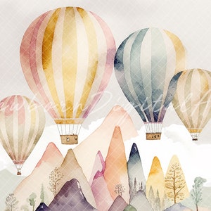 Hot air balloon Backdrop, carnival Backdrop, digital, printable, cake smash background, pastel balloons, watercolor hot air balloons