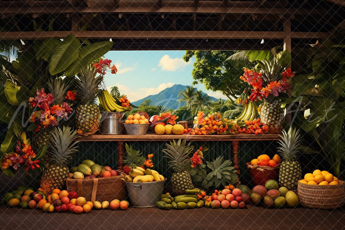 Aloha Farmers Market Backdrop, Produce Stand Backdrop, Digital ...