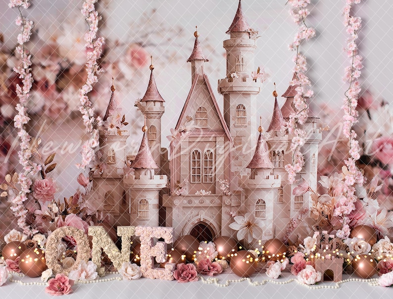 Turret And Roses Princess Castle Backdrop, Princess Backdrop, Digital Download ...