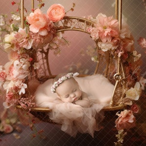 Newborn digital Backdrop, Newborn pink floral swing, Newborn swing Background, Digital Newborn swing prop, newborn floral swing