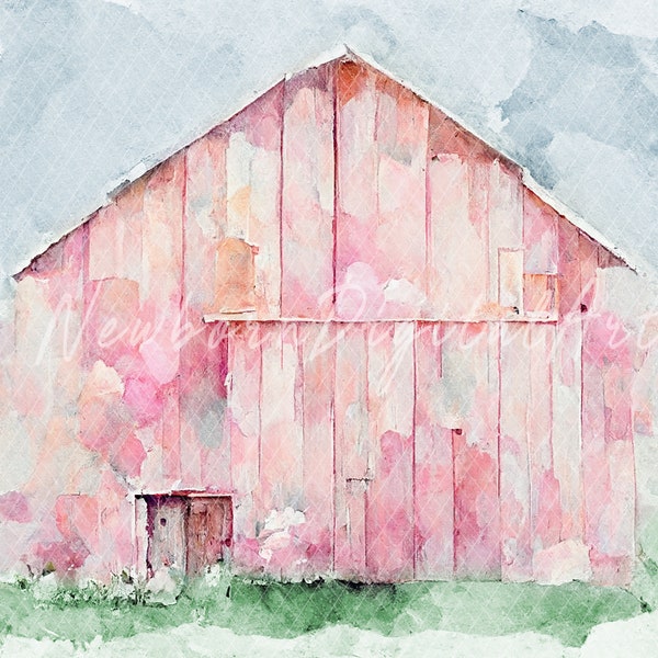 pink barn Backdrop, barn Backdrop, farm Background, Digital backdrop, printable backdrop, watercolor