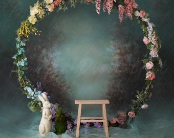 Easter Backdrop, Easter digital Backdrop, easter bunny background, floral hoop, digital composite, floral backdrop, spring backdrop