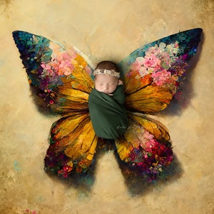 Newborn digital Backdrop, Newborn butterfly wings, newborn digital butterfly, watercolor butterfly wings for newborn photography