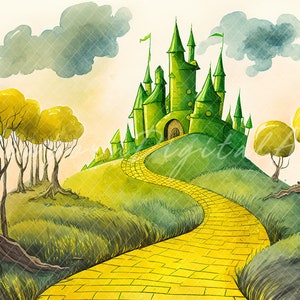 Wizard of Oz inspired backdrop, Emerald City backdrop, yellow brick road backdrop, printable backdrop, Wizard of Oz Cake smash