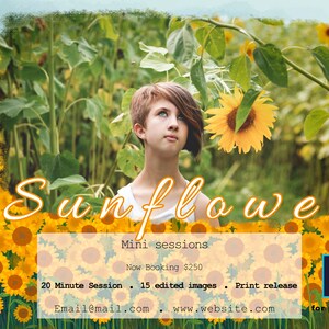 Sonnenblumen Mini Session Vorlage, Fotografie Marketing Vorlage, Mini Session Vorlage, Mini Session Marketing Board, Sonnenblume Minis