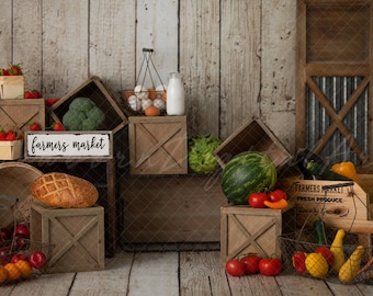 Farmers market Backdrop, produce stand Backdrop, digital Background, printable backdrop, farmhouse backdrop, strawberry, watermelon, rustic