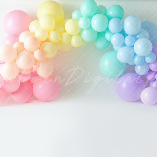 Rainbow balloon arch digital, rainbow digital Backdrop, digital Background, Digital Prop, cake smash background