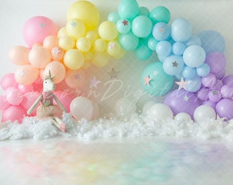unicorn digital Backdrop, rainbow balloon Backdrop, digital Background, Digital Prop, unicorn background